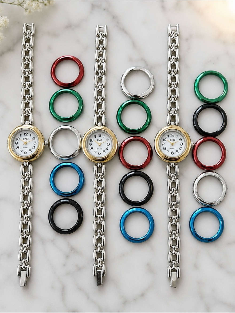 Buyer gets all 3 Interchangeable Bezel Silver Watches with quartz movements